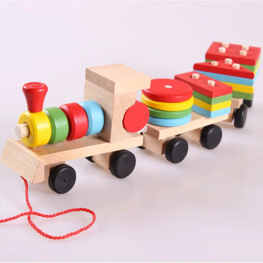 Wooden Train Three-section Tractor Toy Children's Intelligence Puzzle Toys Educational Toys Babys and Us