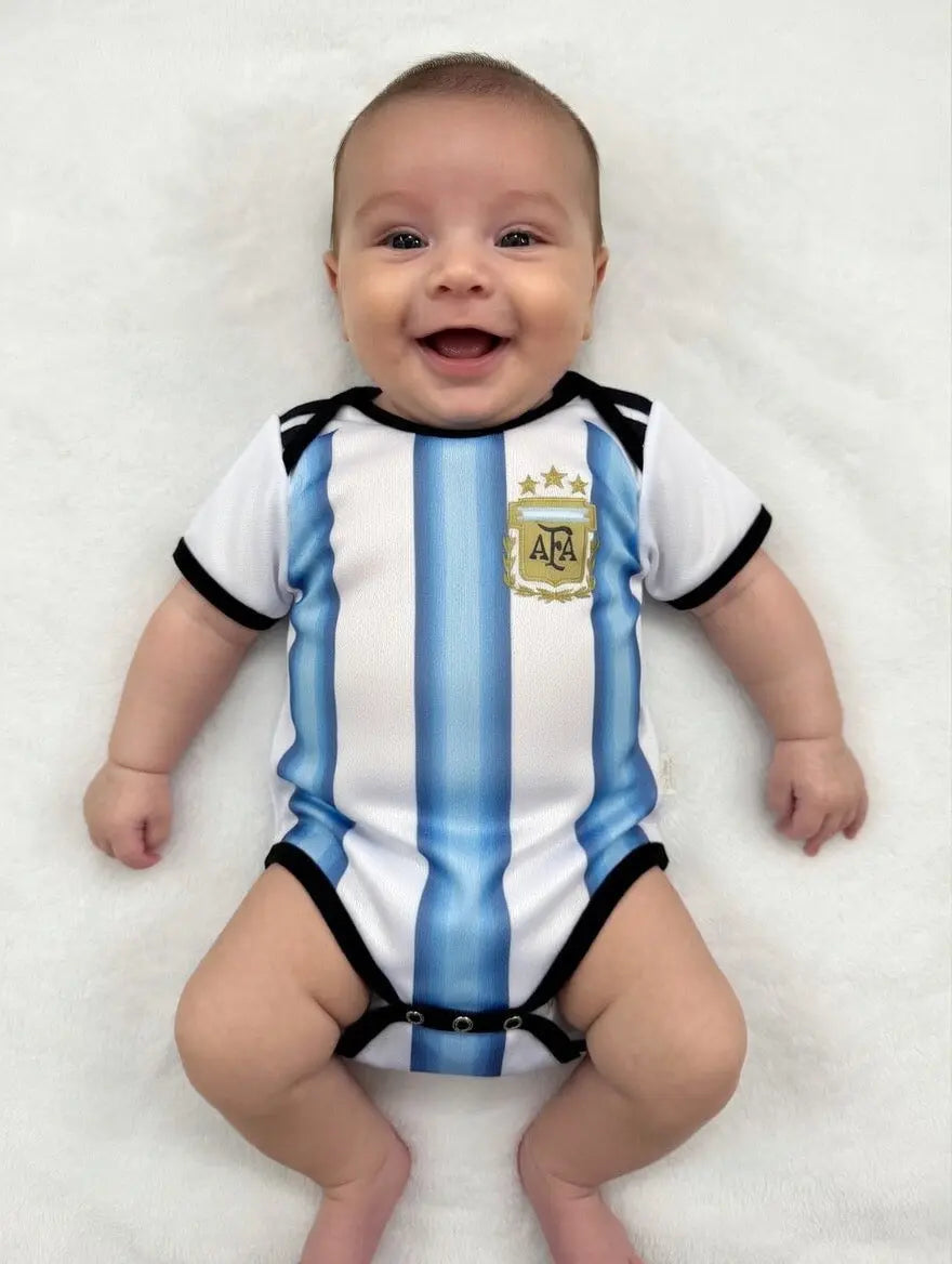Argentina Baby Onesie | Classic Blue & White Striped Soccer Jersey Bodysuit | AFA National Team Romper 3 to 18M | Babys and Us Babys and Us