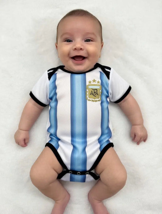Argentina Baby Onesie | Classic Blue & White Striped Soccer Jersey Bodysuit | AFA National Team Romper 3 to 18M | Babys and Us Babys and Us