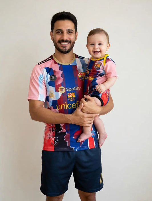 Messi 10 Baby Onesie & Adult Matching Set | Argentina Barcelona Jersey Mashup | Lionel Messi 10 Father Son Kit | Babys and Us Babys and Us