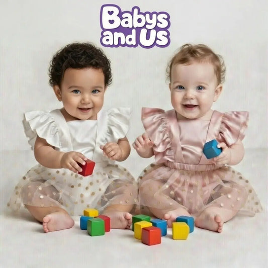 Cute Ruffled Baby Dresses | Polka Dot Tulle Tutu Onesie Set | Pink & Apricot Newborn Toddler Outfits | Babys and Us Babys and Us